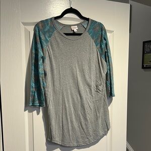 LuLaRoe Gray and Blue Long Sleeve Tee Relaxed Fit